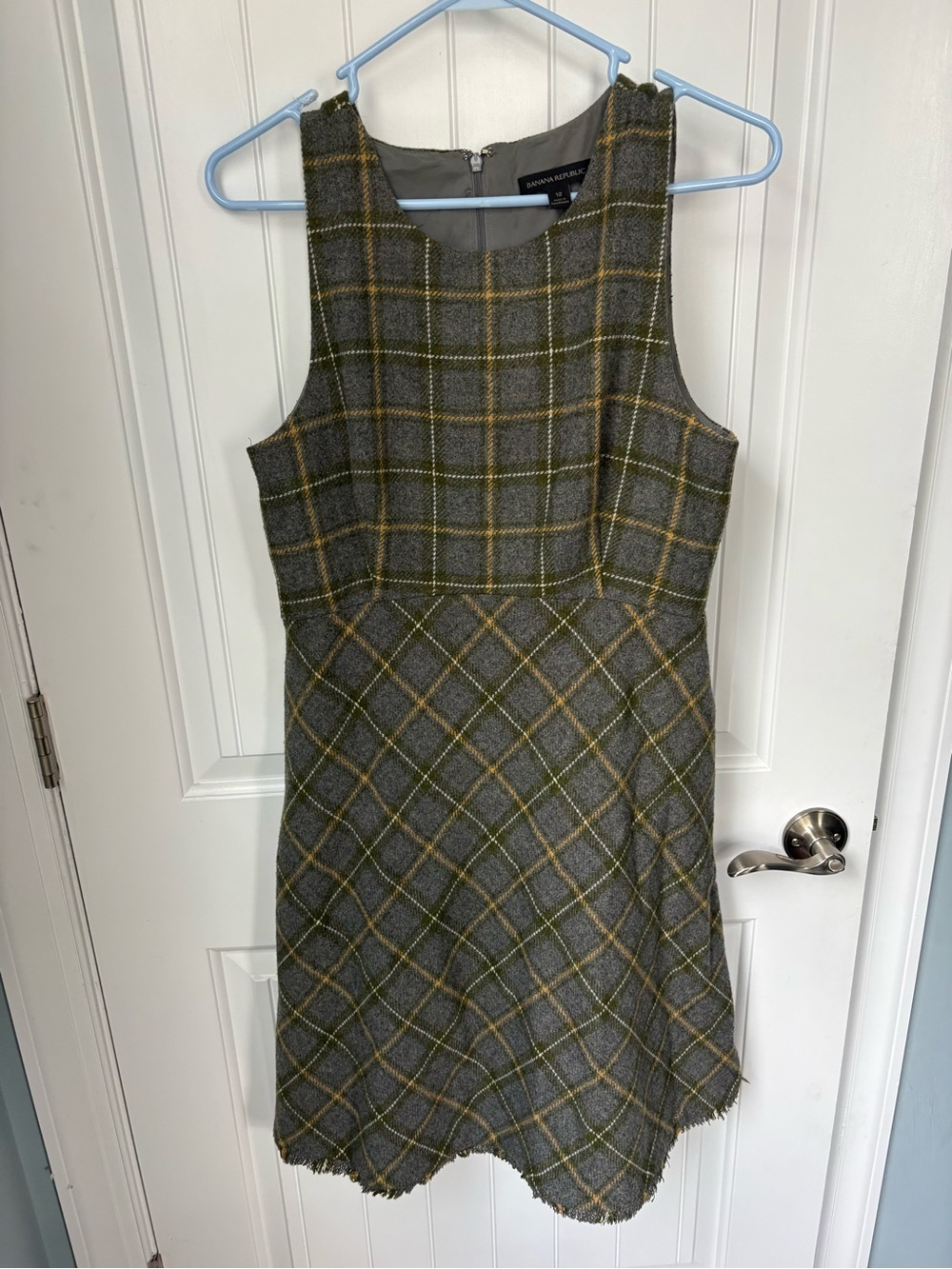 Banana Republic Olive Plaid Sleeveless Mini Dress